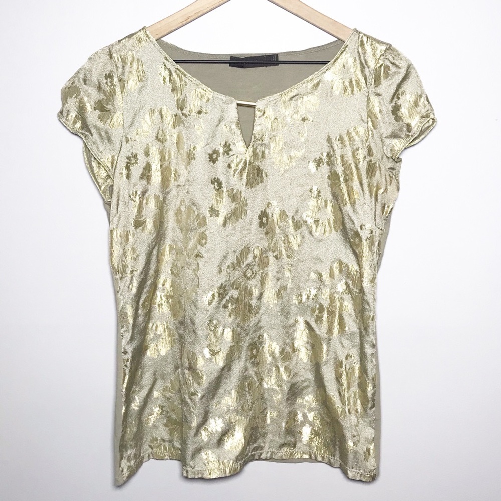 The Limited Sz L Short Sleeve Metallic Gold Top
